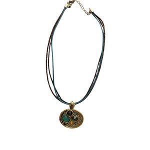 Olive‎ Green Amber Rhinestone Pendant Necklace